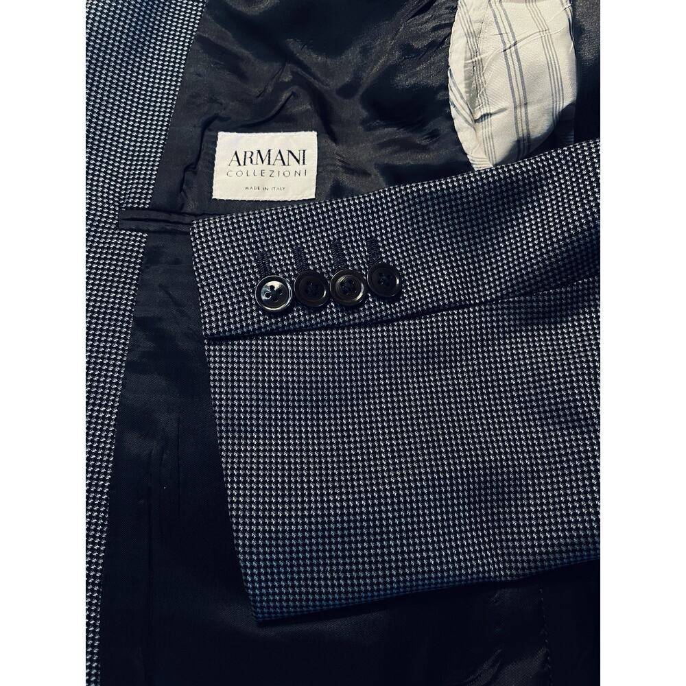 Armani Collezioni 42R Navy Blue & Cream Micro-Houndstooth Designer Blazer Italy - Picture 10 of 16